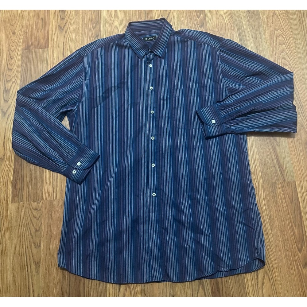 St. Croix Shirt Mens Extra Large Vertical Stripe Button Front Made Italy